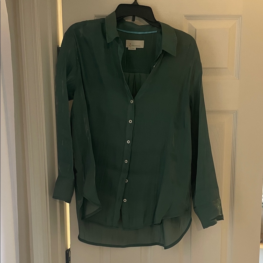 Anthropologie Deep Green Silky Button-Down Shirt